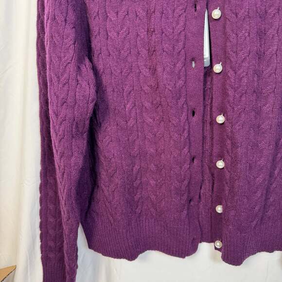 Adrianna Papell Cable Long Sleeve Cardigan Sweater with Pearl Buttons and Pearl - Picture 2 of 9
